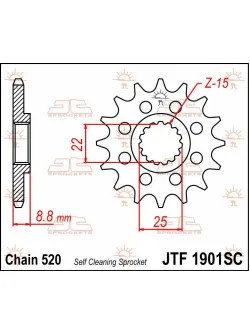 JT SPROCKETS Front Sprocket MX Self-Cleaning, Lightweight 15T 520 SC JTF1901.15SC
