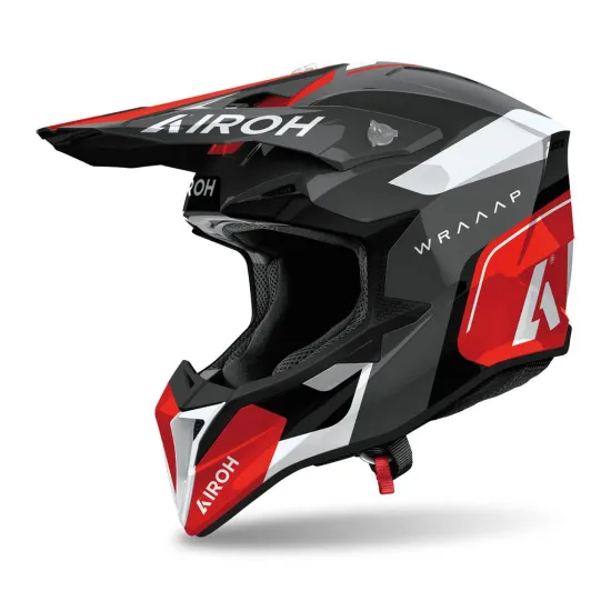AIROH Wraaap Conquer Red Gloss Motocross Helmet (WRAC55-2XS)